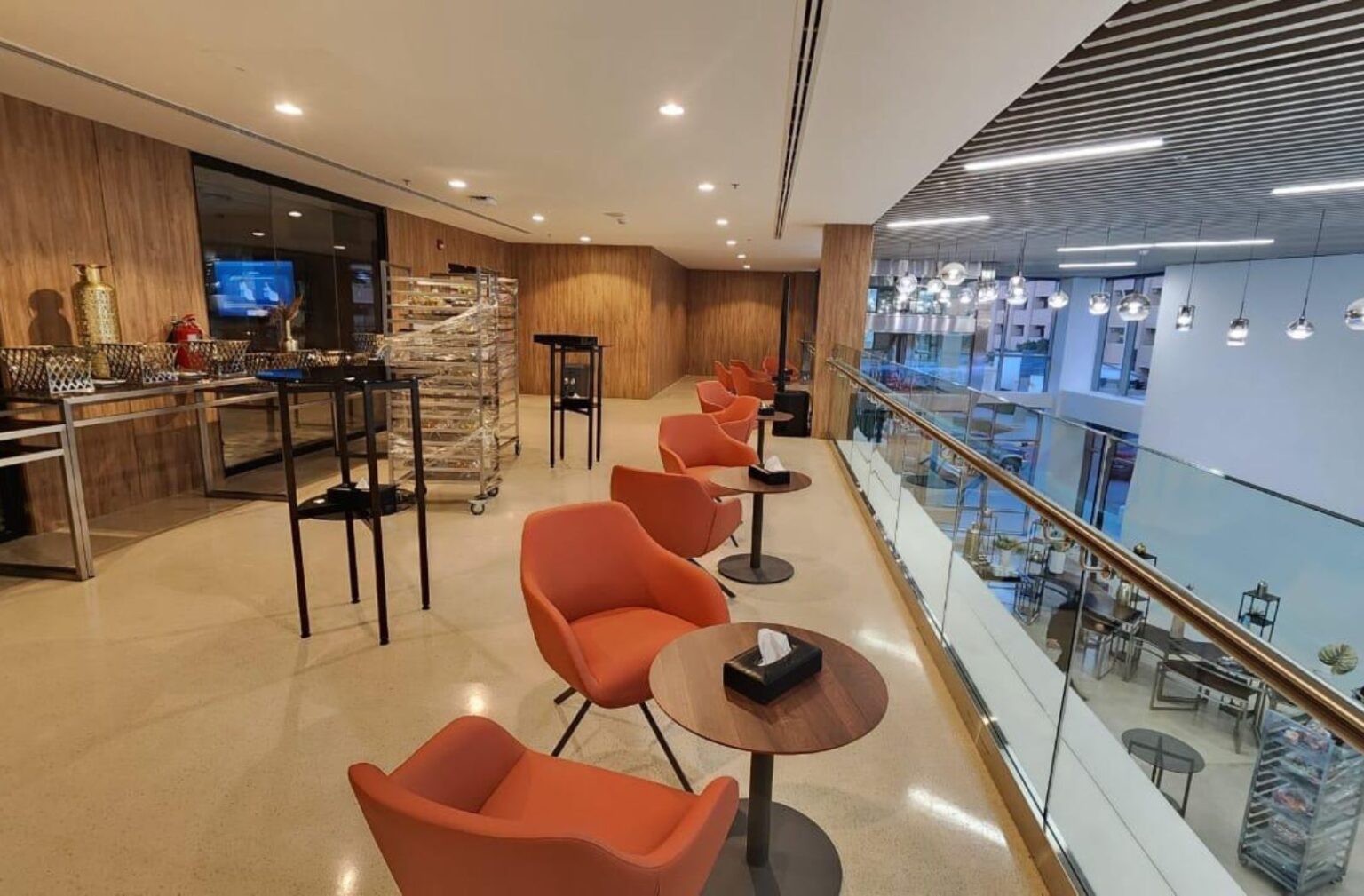Custom-designed chairs and tables in a healthcare setting at King Faisal Hospital.