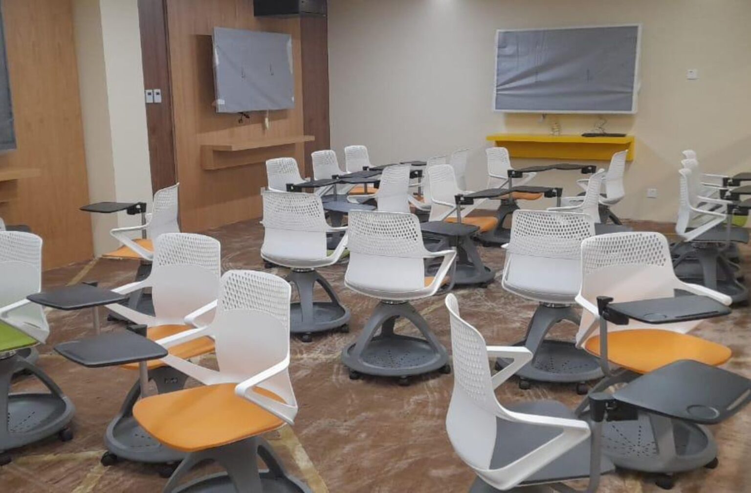 Seating area at King Faisal Hospital designed for patient comfort and visitor interaction.